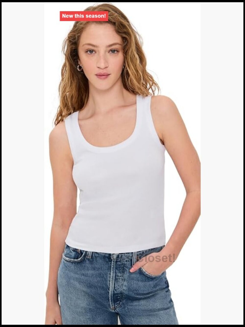 Ribbed Cotton Blend Sleeveless Scoop Neck Tank Top